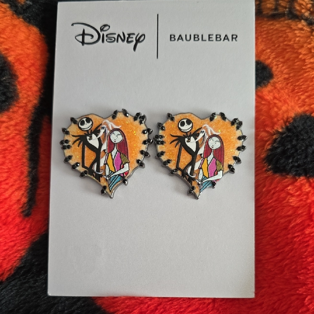 BaubleBar Disney Nightmare Before Christmas Heart Earrings - Orange and Black